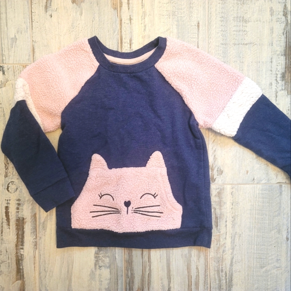 Fuzzy Cat Pocket Pullover Sweatshirt XS (4-5)